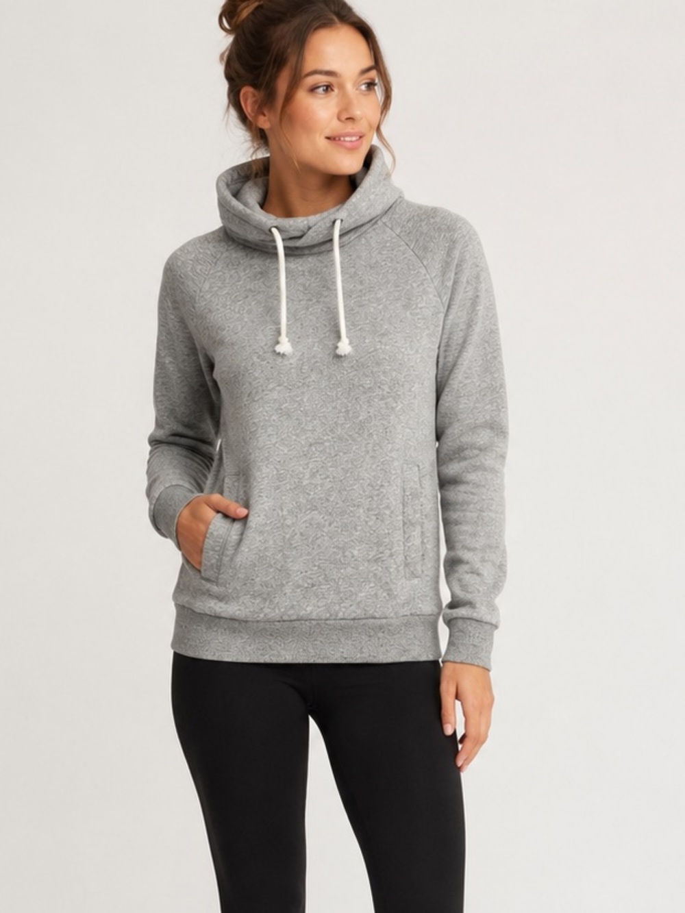H&M Heather Grey Funnel Neck Pullover Hoodie Size Small